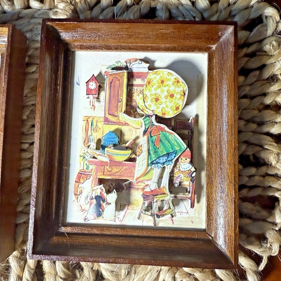 Holly Hobbie Style 3-D Art Decoupage Wooden Frame Set of 2 Christmas 1984 - Picture 2 of 11